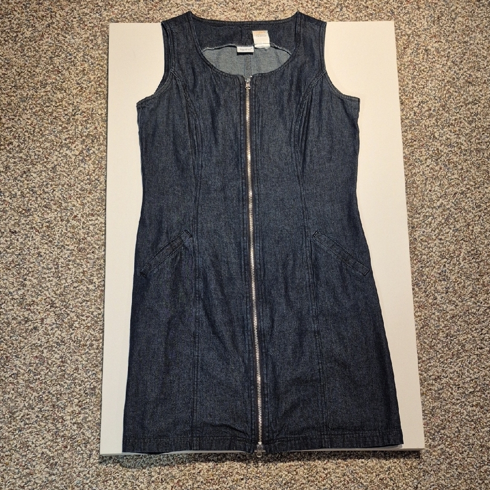 DENIM Zippered Sheath Mini Dress Sleeveless Scoop Neck